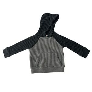 Cat & Jack Kids Grey Black Waffle Knit Thermal Hoodie Raglan Pullover 12M (0980)